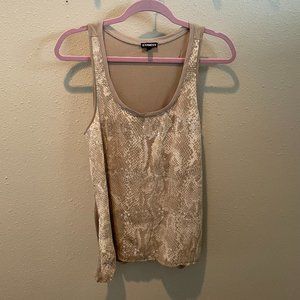 Express Tank Top - Sequin Striped Snake Skin Print, Tan colored, Size Large